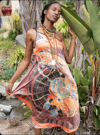 Woman wearing Orire Afrofuturism Halter Dress