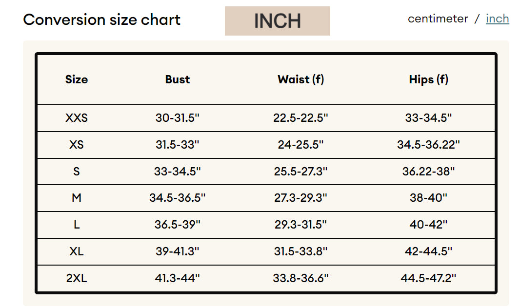 Conversion Size Chart