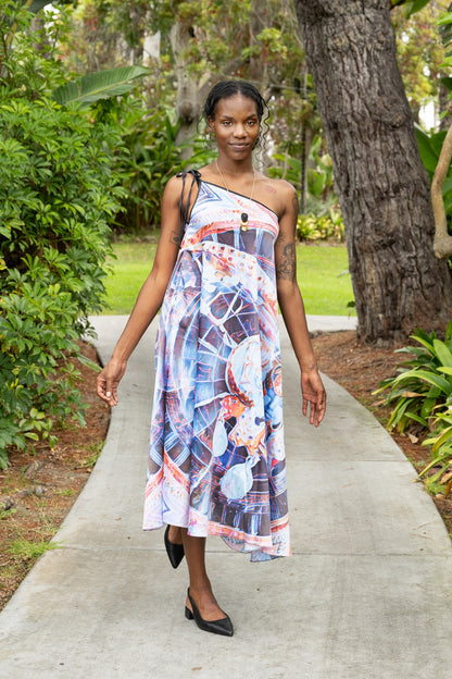Woman wearing Ayphyx The Ethereal Halter Dress
