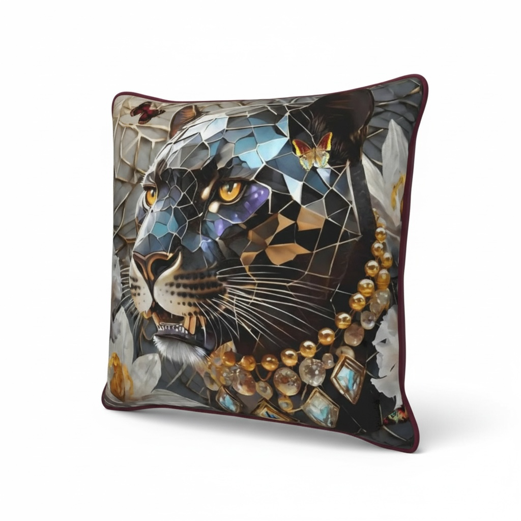 Dusk's Crystal Panther Guardian Velvet Throw Pillow